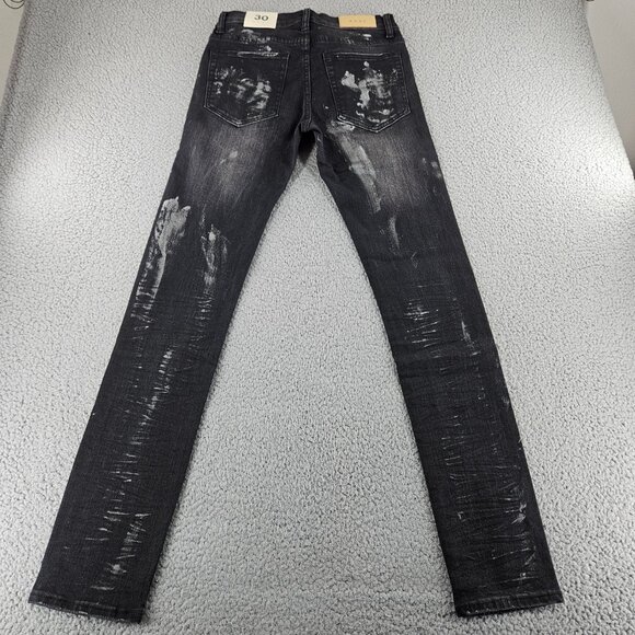 mnml Jeans Mens 30 Black X143 Stretch Denim Distressed Slim Fit - Picture 13 of 16